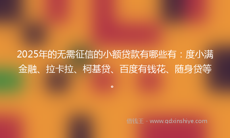 2025年的无需征信的小额贷款有哪些有：度小满金融、拉卡拉、柯基贷、百度有钱花、随身贷等。