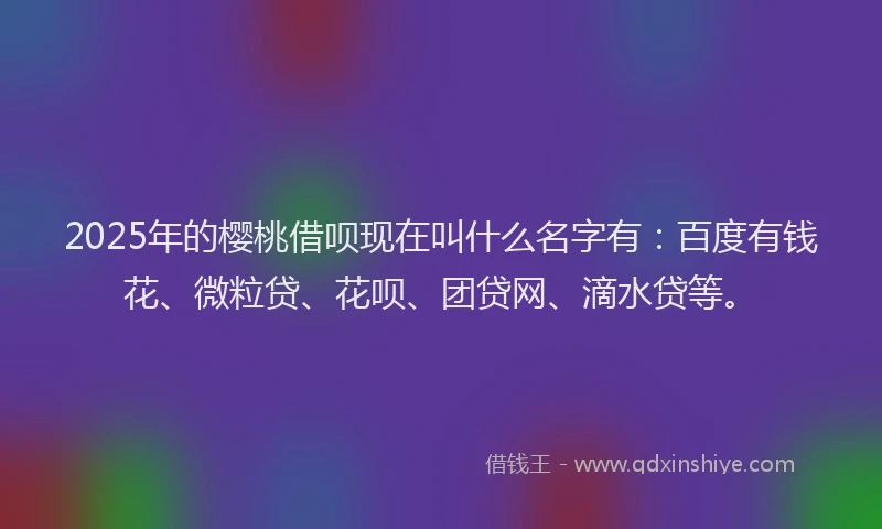 2025年的樱桃借呗现在叫什么名字有：百度有钱花、微粒贷、花呗、团贷网、滴水贷等。