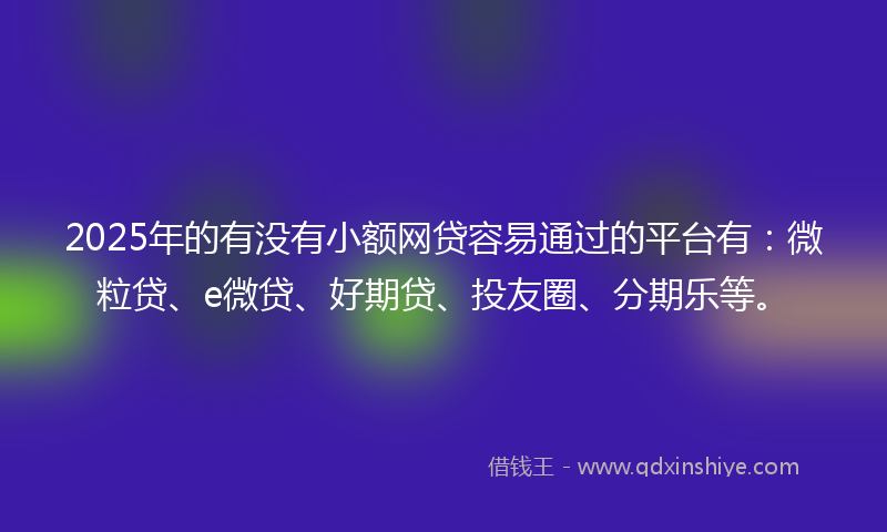 2025年的有没有小额网贷容易通过的平台有：微粒贷、e微贷、好期贷、投友圈、分期乐等。