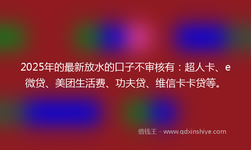 2025年的最新放水的口子不审核有：超人卡、e微贷、美团生活费、功夫贷、维信卡卡贷等。