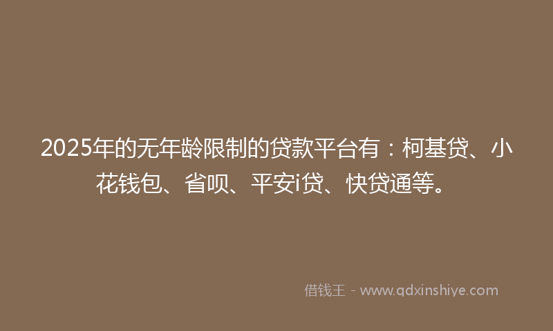 2025年的无年龄限制的贷款平台有：柯基贷、小花钱包、省呗、平安i贷、快贷通等。