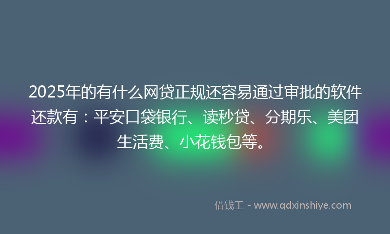 2025年的有什么网贷正规还容易通过审批的软件还款有：平安口袋银行、读秒贷、分期乐、美团生活费、小花钱包等。