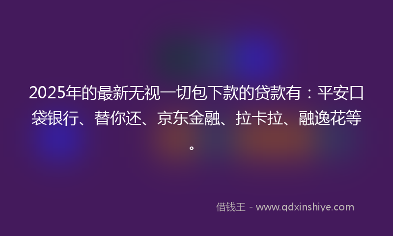 2025年的最新无视一切包下款的贷款有：平安口袋银行、替你还、京东金融、拉卡拉、融逸花等。