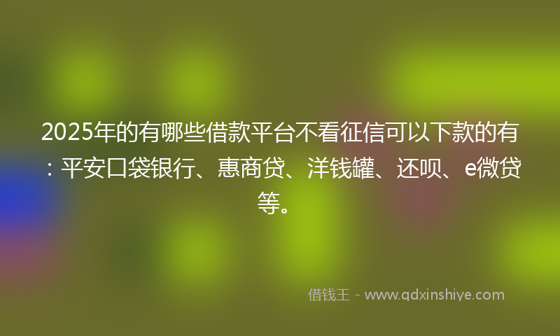 2025年的有哪些借款平台不看征信可以下款的有：平安口袋银行、惠商贷、洋钱罐、还呗、e微贷等。