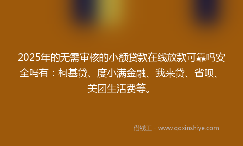 2025年的无需审核的小额贷款在线放款可靠吗安全吗有：柯基贷、度小满金融、我来贷、省呗、美团生活费等。
