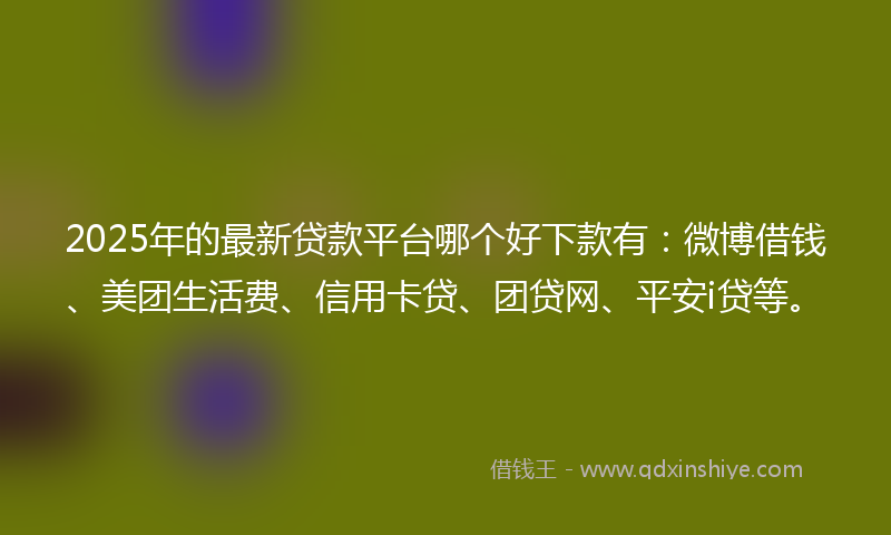 2025年的最新贷款平台哪个好下款有：微博借钱、美团生活费、信用卡贷、团贷网、平安i贷等。