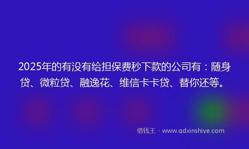 2025年的有没有给担保费秒下款的公司有：随身贷、微粒贷、融逸花、维信卡卡贷、替你还等。