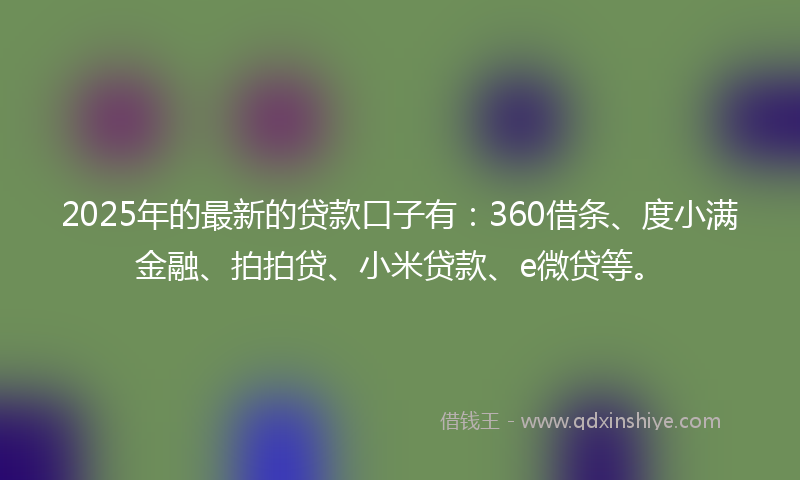 2025年的最新的贷款口子有：360借条、度小满金融、拍拍贷、小米贷款、e微贷等。