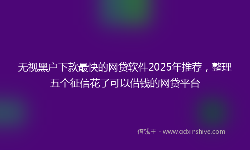 无视黑户下款最快的网贷软件2025年推荐，整理五个征信花了可以借钱的网贷平台