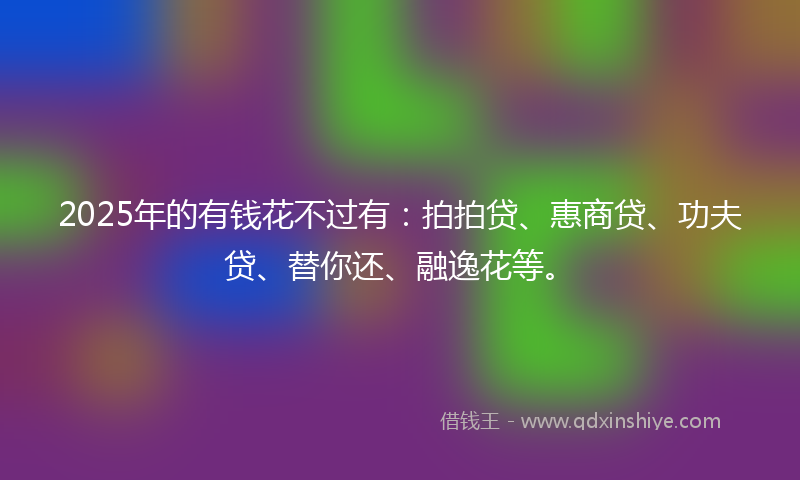 2025年的有钱花不过有：拍拍贷、惠商贷、功夫贷、替你还、融逸花等。