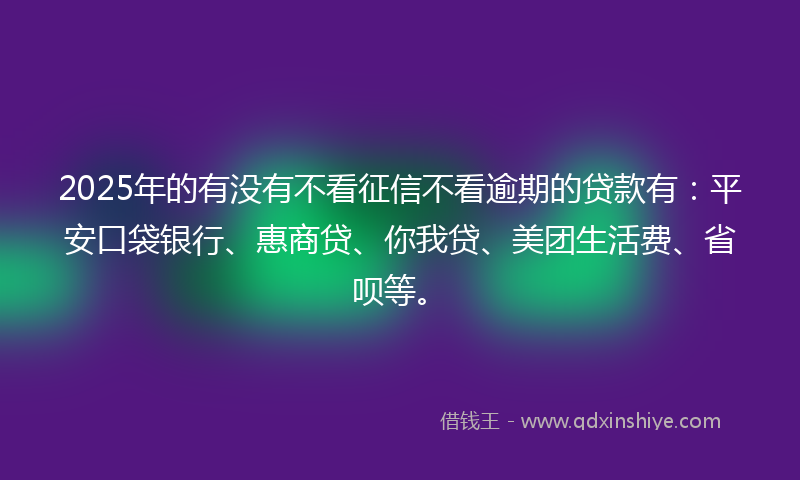 2025年的有没有不看征信不看逾期的贷款有：平安口袋银行、惠商贷、你我贷、美团生活费、省呗等。
