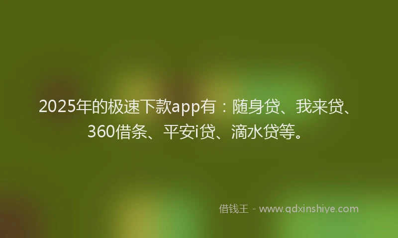 2025年的极速下款app有：随身贷、我来贷、360借条、平安i贷、滴水贷等。