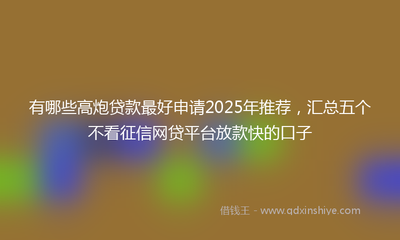 有哪些高炮贷款最好申请2025年推荐，汇总五个不看征信网贷平台放款快的口子