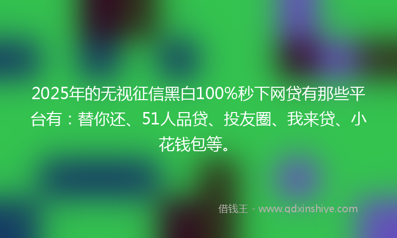 2025年的无视征信黑白100%秒下网贷有那些平台有：替你还、51人品贷、投友圈、我来贷、小花钱包等。