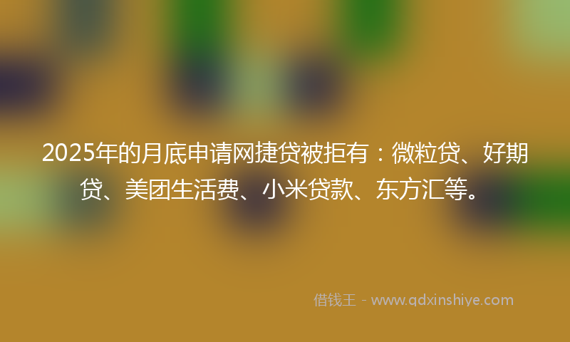 2025年的月底申请网捷贷被拒有：微粒贷、好期贷、美团生活费、小米贷款、东方汇等。