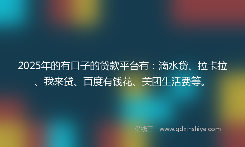 2025年的有口子的贷款平台有：滴水贷、拉卡拉、我来贷、百度有钱花、美团生活费等。