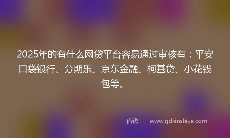2025年的有什么网贷平台容易通过审核有：平安口袋银行、分期乐、京东金融、柯基贷、小花钱包等。
