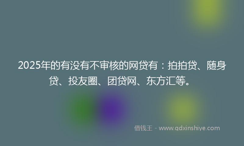 2025年的有没有不审核的网贷有：拍拍贷、随身贷、投友圈、团贷网、东方汇等。