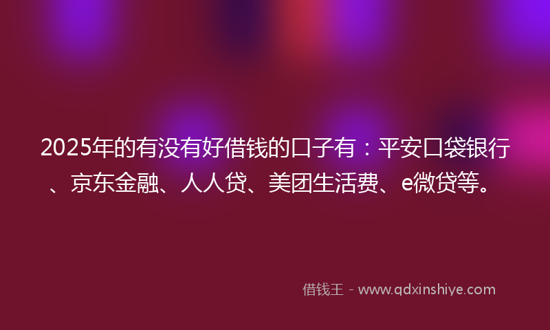 2025年的有没有好借钱的口子有：平安口袋银行、京东金融、人人贷、美团生活费、e微贷等。
