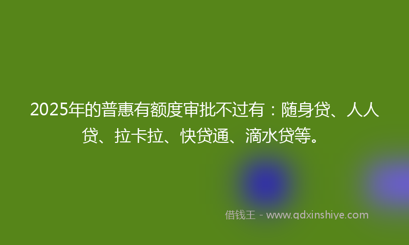 2025年的普惠有额度审批不过有：随身贷、人人贷、拉卡拉、快贷通、滴水贷等。