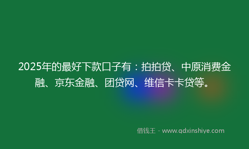 2025年的最好下款口子有：拍拍贷、中原消费金融、京东金融、团贷网、维信卡卡贷等。