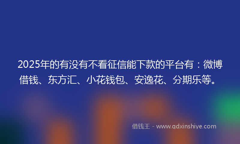 2025年的有没有不看征信能下款的平台有：微博借钱、东方汇、小花钱包、安逸花、分期乐等。