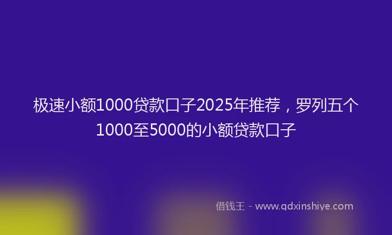 极速小额1000贷款口子2025年推荐，罗列五个1000至5000的小额贷款口子