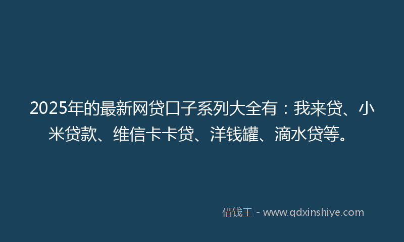 2025年的最新网贷口子系列大全有：我来贷、小米贷款、维信卡卡贷、洋钱罐、滴水贷等。