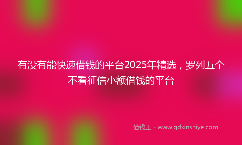 有没有能快速借钱的平台2025年精选，罗列五个不看征信小额借钱的平台