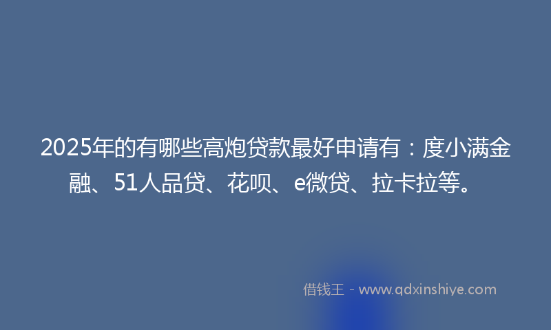 2025年的有哪些高炮贷款最好申请有：度小满金融、51人品贷、花呗、e微贷、拉卡拉等。