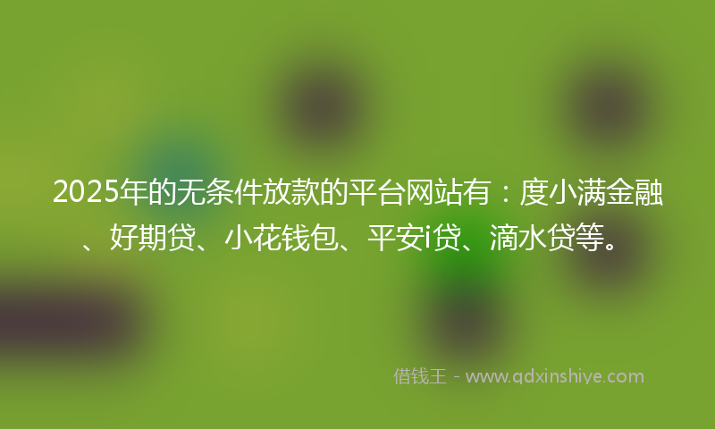 2025年的无条件放款的平台网站有：度小满金融、好期贷、小花钱包、平安i贷、滴水贷等。