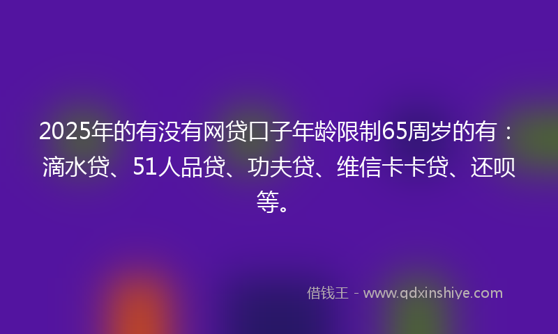 2025年的有没有网贷口子年龄限制65周岁的有：滴水贷、51人品贷、功夫贷、维信卡卡贷、还呗等。