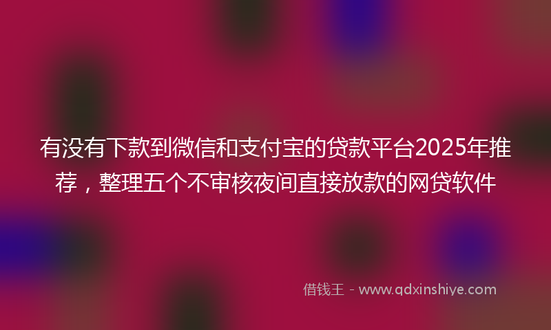 有没有下款到微信和支付宝的贷款平台2025年推荐，整理五个不审核夜间直接放款的网贷软件