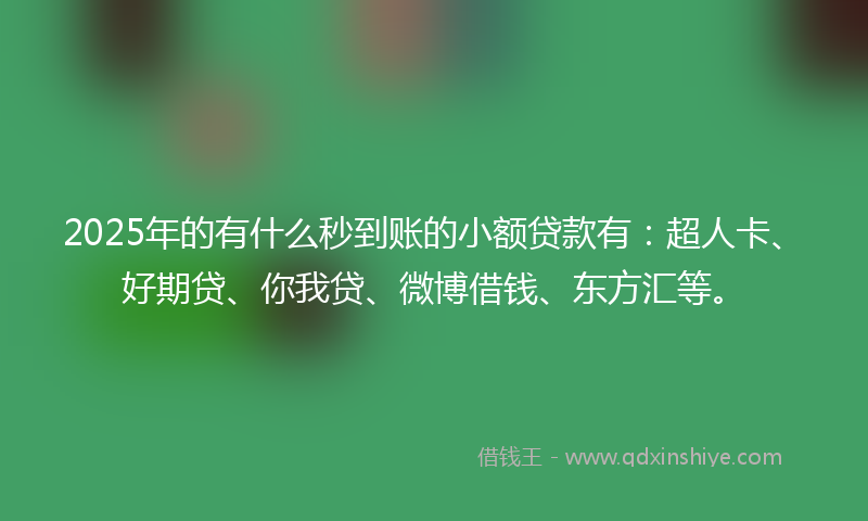 2025年的有什么秒到账的小额贷款有：超人卡、好期贷、你我贷、微博借钱、东方汇等。