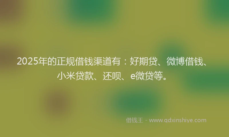 2025年的正规借钱渠道有：好期贷、微博借钱、小米贷款、还呗、e微贷等。