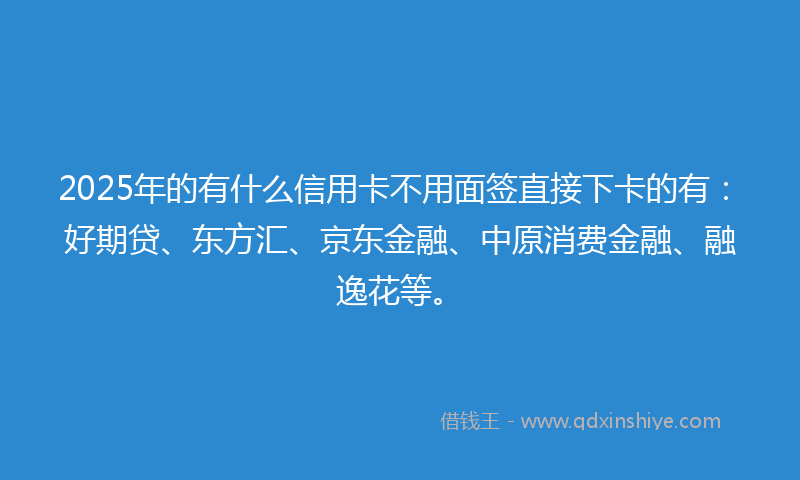 2025年的有什么信用卡不用面签直接下卡的有：好期贷、东方汇、京东金融、中原消费金融、融逸花等。
