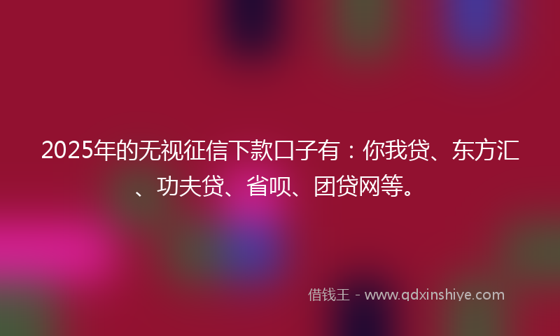 2025年的无视征信下款口子有：你我贷、东方汇、功夫贷、省呗、团贷网等。