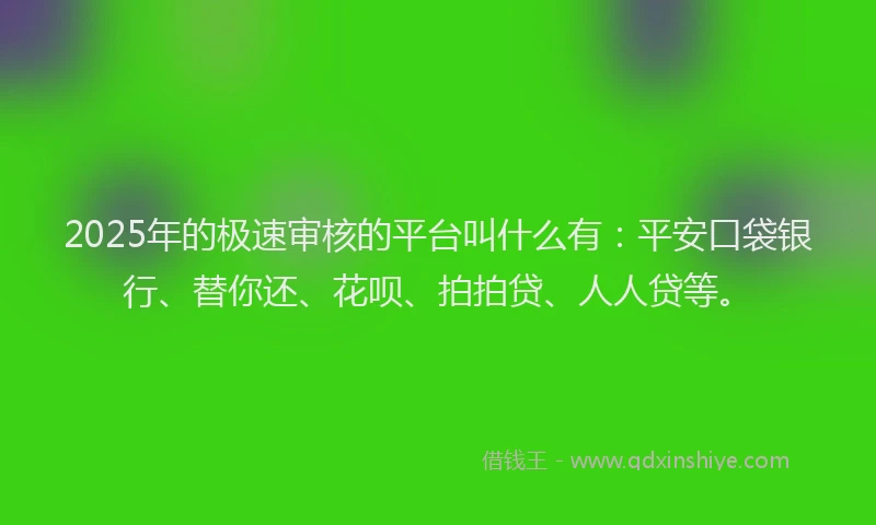 2025年的极速审核的平台叫什么有：平安口袋银行、替你还、花呗、拍拍贷、人人贷等。