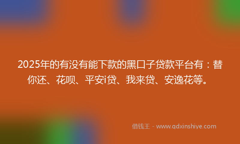 2025年的有没有能下款的黑口子贷款平台有：替你还、花呗、平安i贷、我来贷、安逸花等。