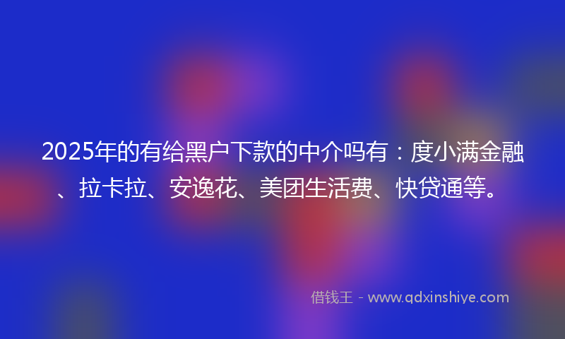 2025年的有给黑户下款的中介吗有：度小满金融、拉卡拉、安逸花、美团生活费、快贷通等。