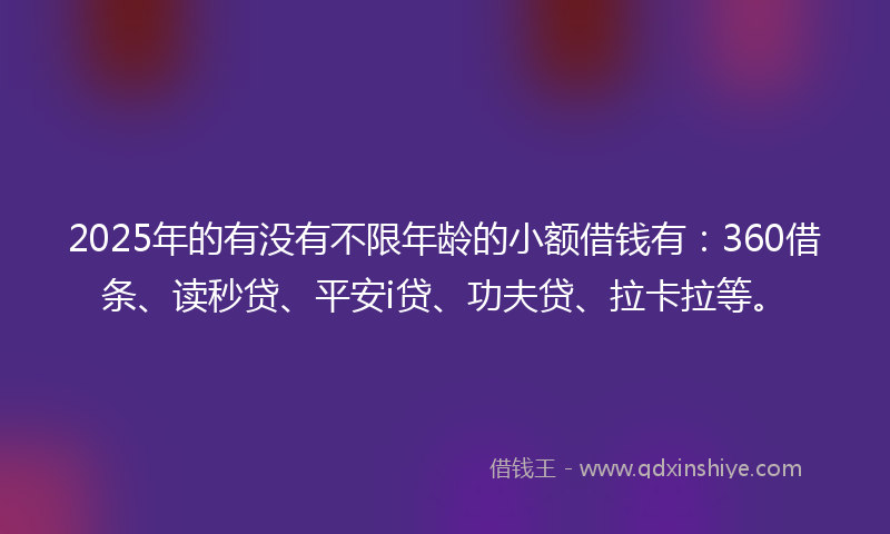 2025年的有没有不限年龄的小额借钱有：360借条、读秒贷、平安i贷、功夫贷、拉卡拉等。