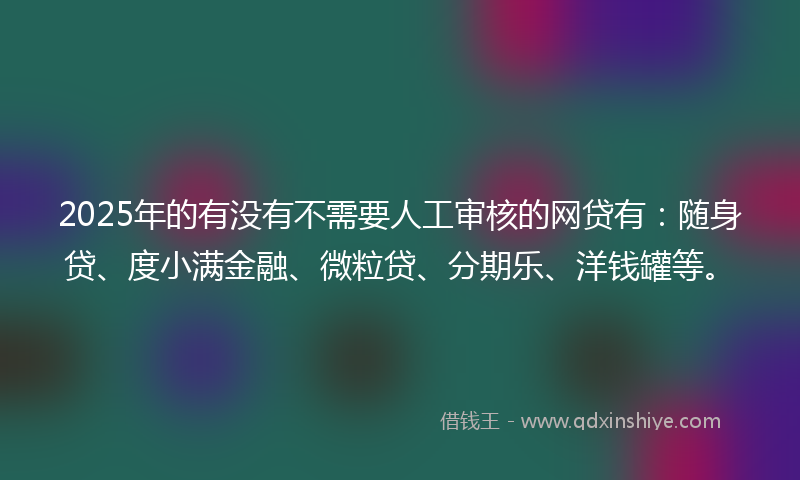 2025年的有没有不需要人工审核的网贷有：随身贷、度小满金融、微粒贷、分期乐、洋钱罐等。