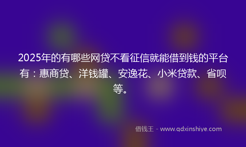 2025年的有哪些网贷不看征信就能借到钱的平台有：惠商贷、洋钱罐、安逸花、小米贷款、省呗等。