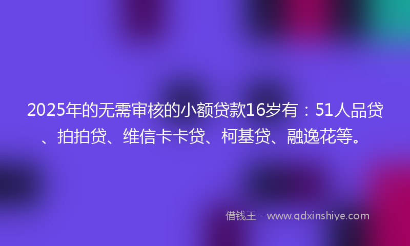 2025年的无需审核的小额贷款16岁有：51人品贷、拍拍贷、维信卡卡贷、柯基贷、融逸花等。