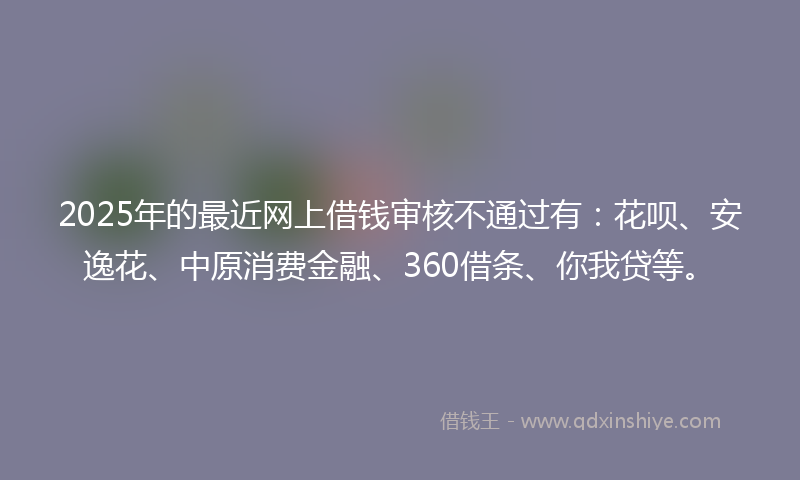 2025年的最近网上借钱审核不通过有：花呗、安逸花、中原消费金融、360借条、你我贷等。