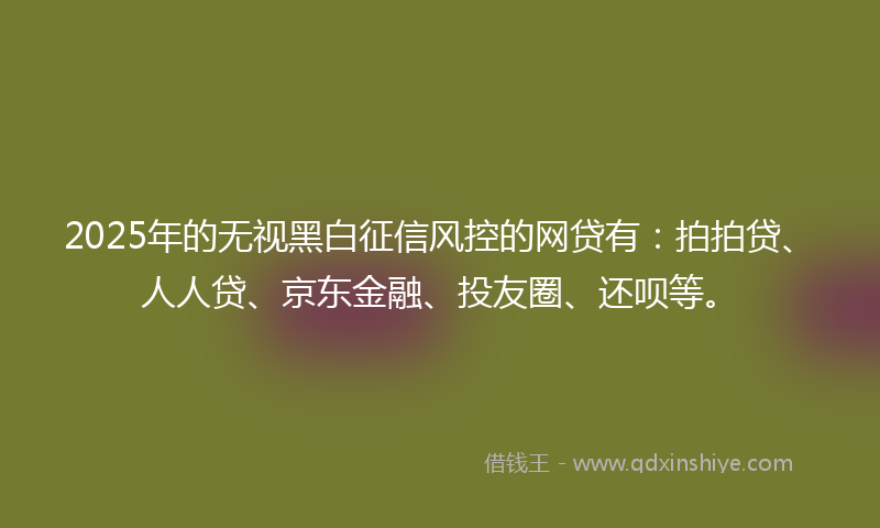 2025年的无视黑白征信风控的网贷有：拍拍贷、人人贷、京东金融、投友圈、还呗等。