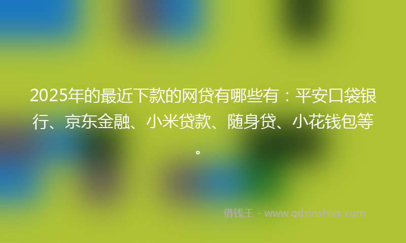 2025年的最近下款的网贷有哪些有：平安口袋银行、京东金融、小米贷款、随身贷、小花钱包等。