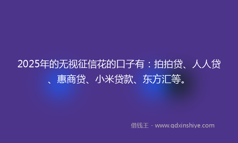 2025年的无视征信花的口子有：拍拍贷、人人贷、惠商贷、小米贷款、东方汇等。