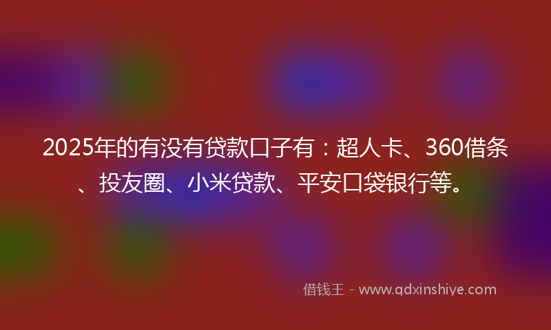2025年的有没有贷款口子有：超人卡、360借条、投友圈、小米贷款、平安口袋银行等。