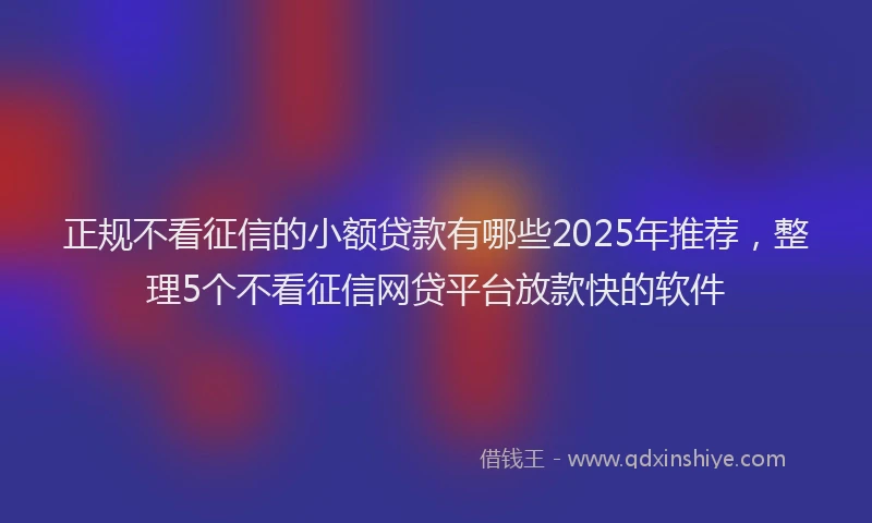 正规不看征信的小额贷款有哪些2025年推荐，整理5个不看征信网贷平台放款快的软件